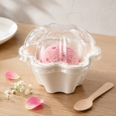 Custom Scalloped Flower Bagasse Ice Cream Dessert Bowls 200ml 280ml 450ml 