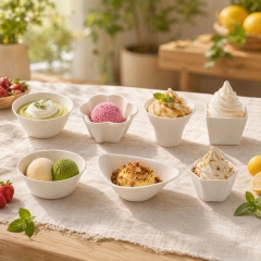 Custom Scalloped Flower Bagasse Ice Cream Dessert Bowls 200ml 280ml 450ml 