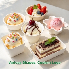 Custom Molded Sugarcane Fiber Ice Cream Cups & Dessert Bowls
