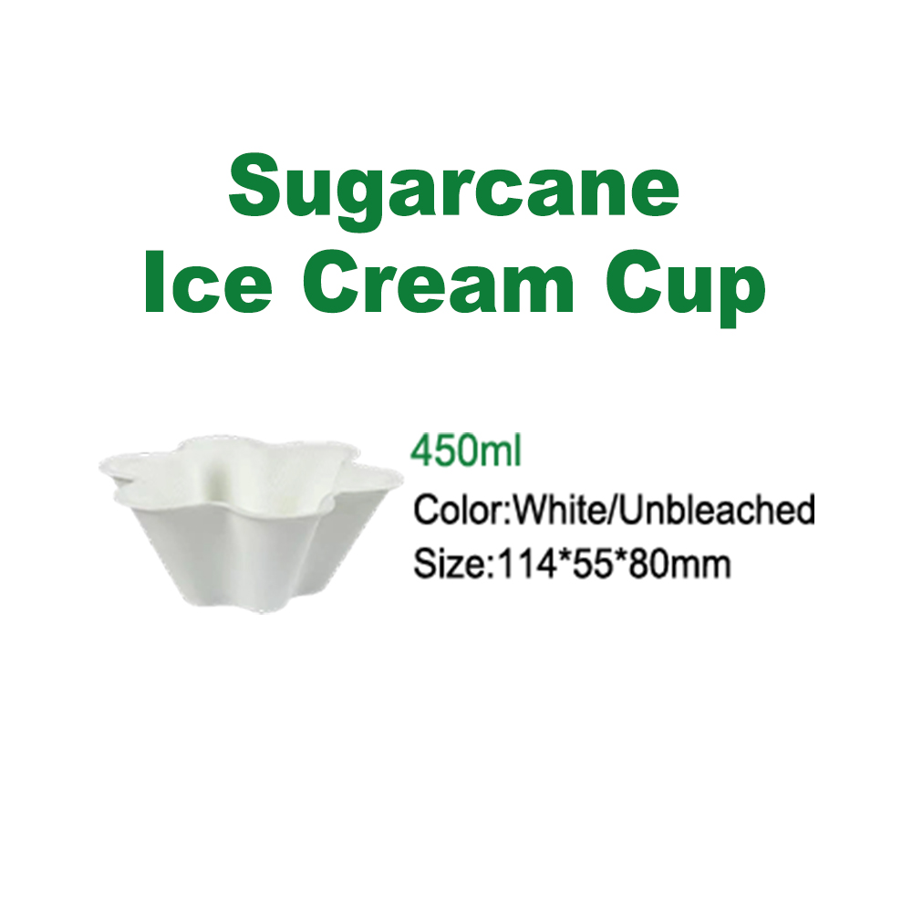 Custom Scalloped Flower Bagasse Ice Cream Dessert Bowls 200ml 280ml 450ml 