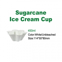Custom Scalloped Flower Bagasse Ice Cream Dessert Bowls 200ml 280ml 450ml 