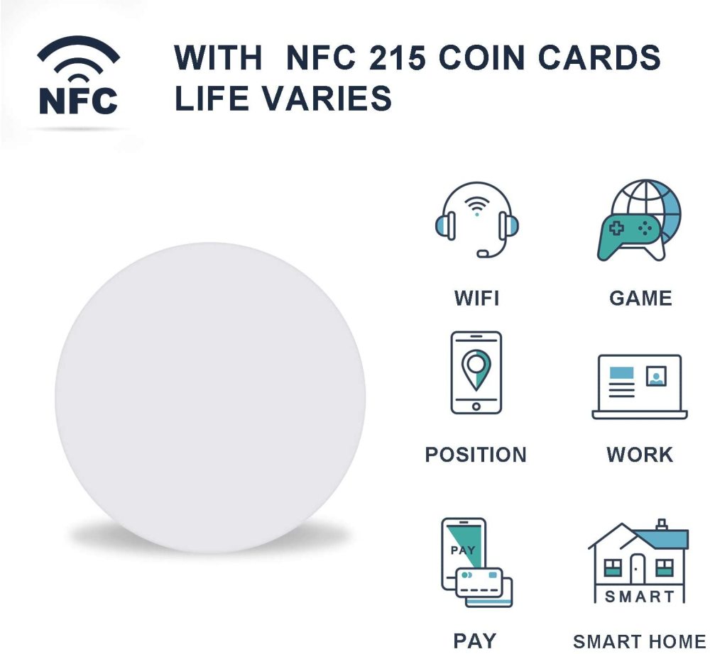50 Pieces 215 NFC Card Tag Blank White PVC Card NFC Coin Cards Compatible with Tagmo and NFC Enabled Mobile Phones and Devices, Round (25 mm/ 1 Inch)
