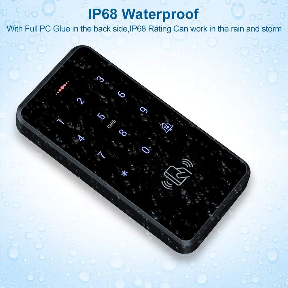 IP68 Waterproof Outdoor Door Access Control System Kit RFID Access Control Keypad Touch Panel + 180KG/350lbs Electric Magnetic Lock + Power Supply +10pcs Keyfobs