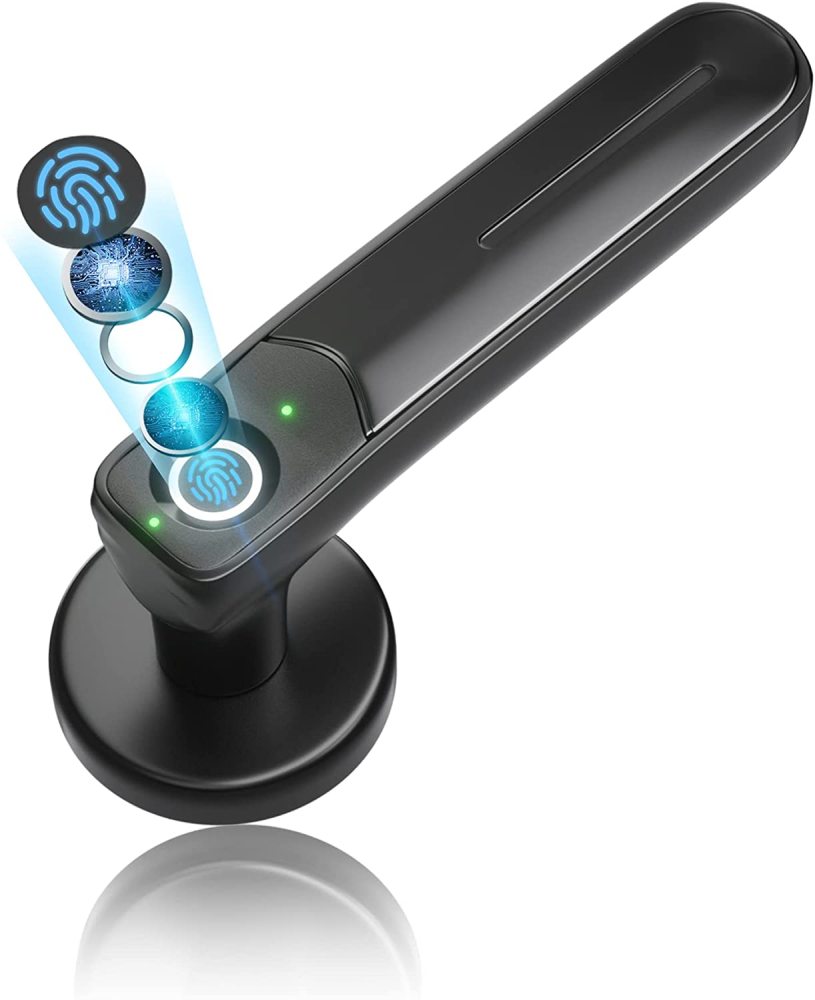 Fingerprint Door Lock by BIWIBON, Keyless Entry Door Lock, 30 Fingerprint Biometric Door Lock, Left-Right Adjustable Handle, 4 AAA with Low Battery Alert, Auto Lock Mode for AirBnB, Home and Office