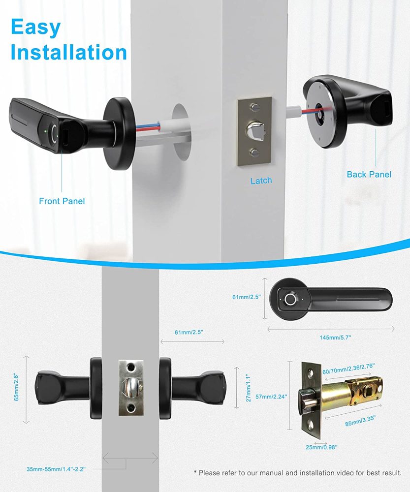 Fingerprint Door Lock by BIWIBON, Keyless Entry Door Lock, 30 Fingerprint Biometric Door Lock, Left-Right Adjustable Handle, 4 AAA with Low Battery Alert, Auto Lock Mode for AirBnB, Home and Office