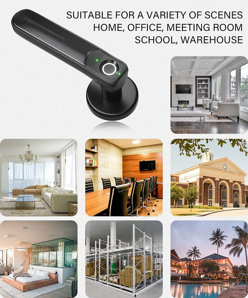 Fingerprint Door Lock by BIWIBON, Keyless Entry Door Lock, 30 Fingerprint Biometric Door Lock, Left-Right Adjustable Handle, 4 AAA with Low Battery Alert, Auto Lock Mode for AirBnB, Home and Office