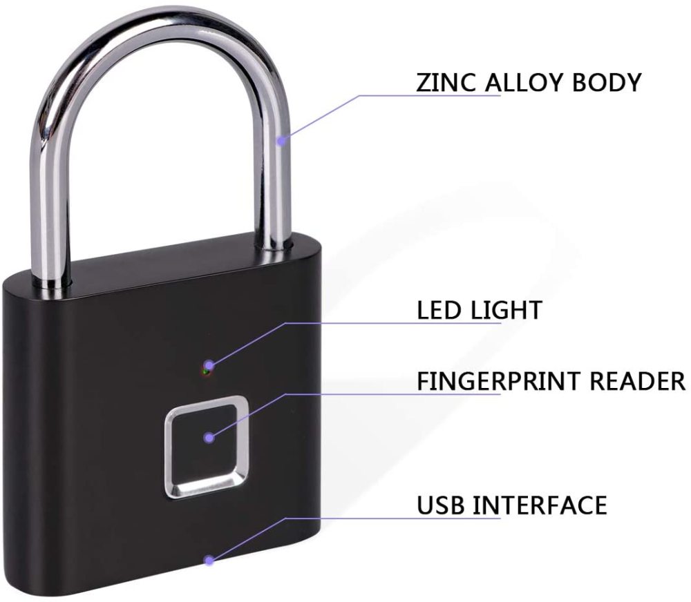 Fingerprint Padlock, One Touch Open Gym Lock for Locker, Sports, School & Employee Locker, Suitcase (No App, No Bluetooth & No Breaking into Troubled)