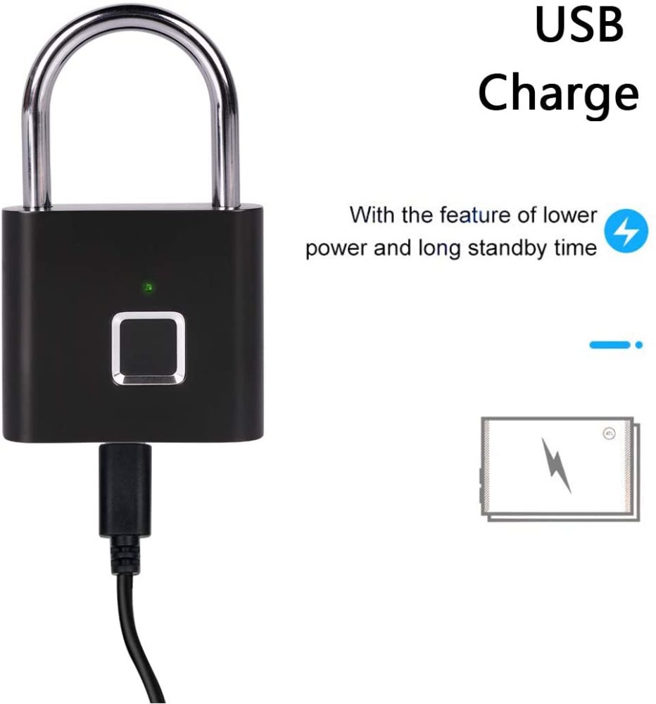 Fingerprint Padlock, One Touch Open Gym Lock for Locker, Sports, School & Employee Locker, Suitcase (No App, No Bluetooth & No Breaking into Troubled)