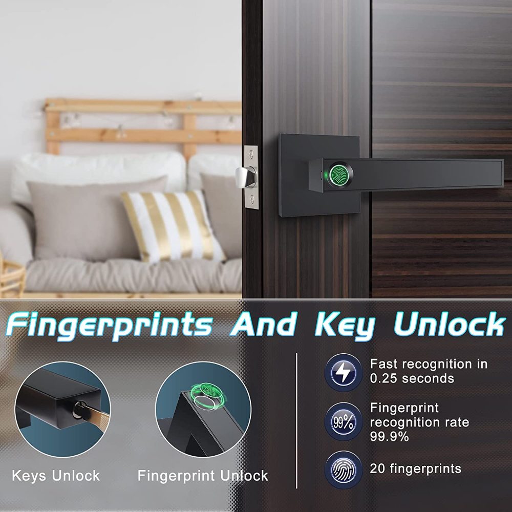 IT OSAYDE  Fingerprint Door Lock Biometric Door Lock Smart Door Knob Gate Locks Left-Right Adjustable Handle Keyless Entry Door Lock for Bedroom Hotel Warehouse Office (F180)