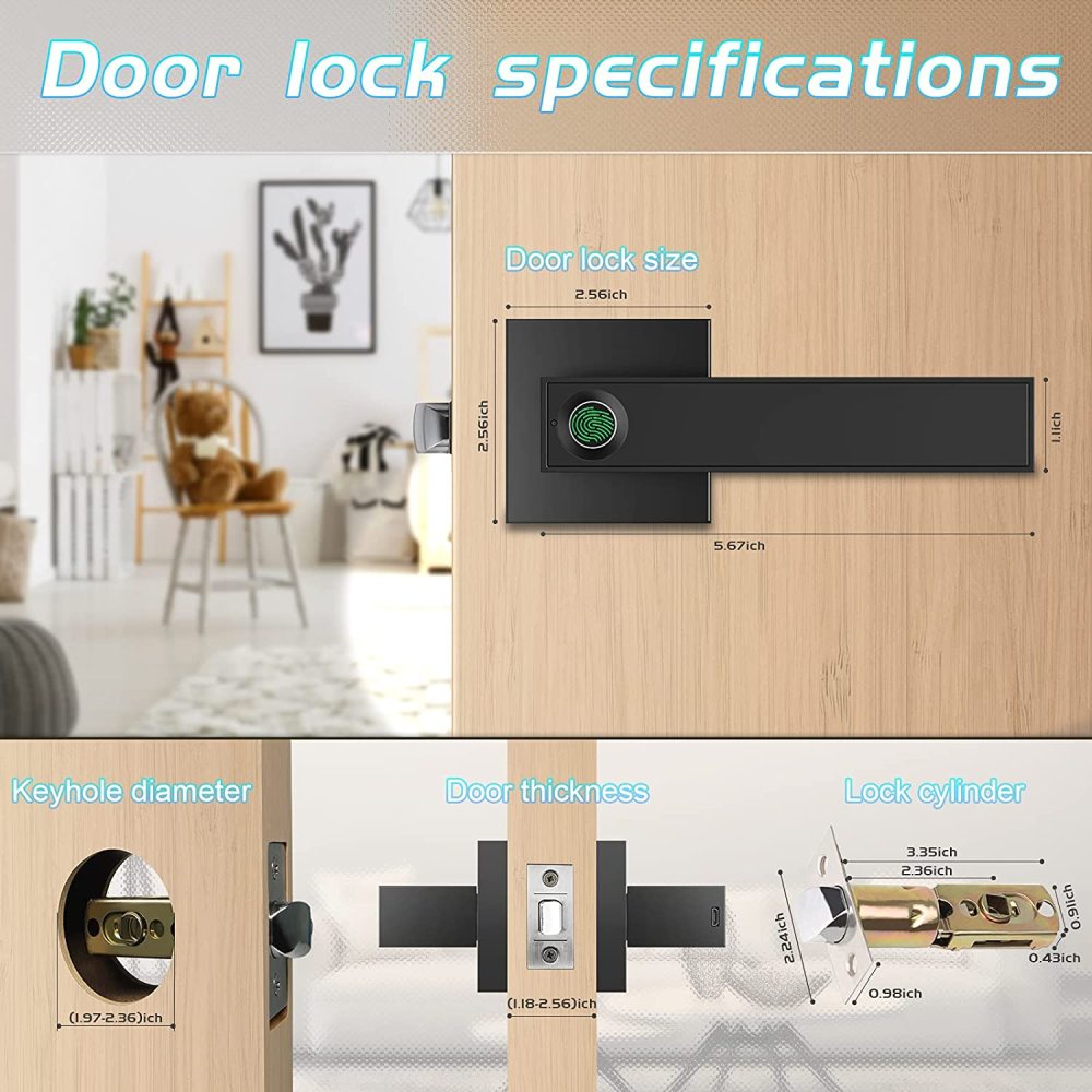 IT OSAYDE  Fingerprint Door Lock Biometric Door Lock Smart Door Knob Gate Locks Left-Right Adjustable Handle Keyless Entry Door Lock for Bedroom Hotel Warehouse Office (F180)