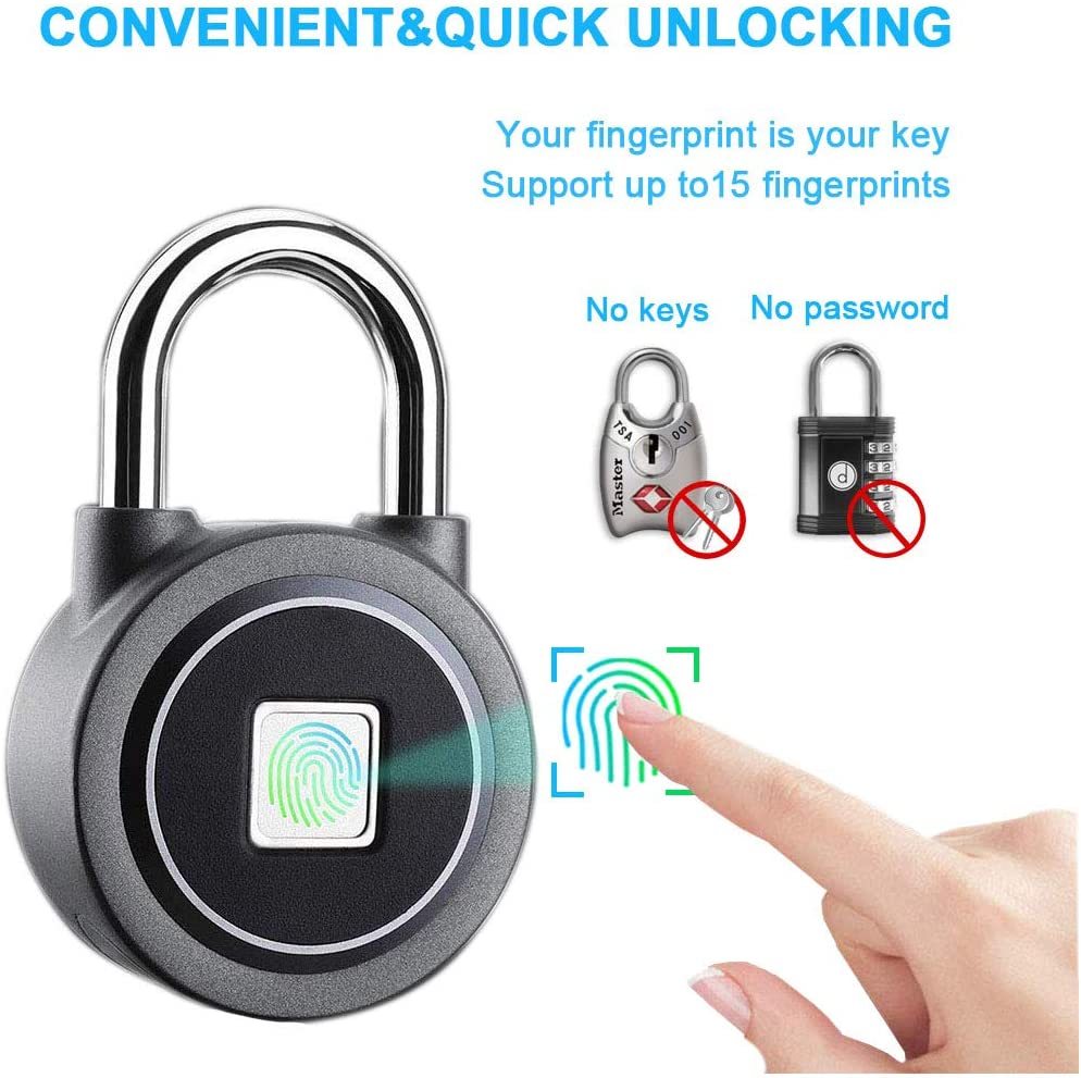 Fingerprint Padlock, Bluetooth Lock, Mobile APP, MEGAFEIS Smart Padlock with Keyless Biometric, Water Resistant, Suitable for Gym, Sports, Bike, School, Locker and Storage(Grey)