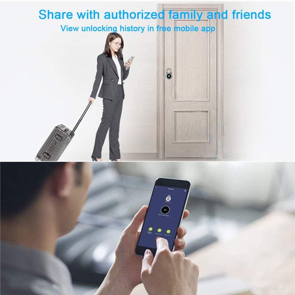 Fingerprint Padlock, Bluetooth Lock, Mobile APP, MEGAFEIS Smart Padlock with Keyless Biometric, Water Resistant, Suitable for Gym, Sports, Bike, School, Locker and Storage(Grey)