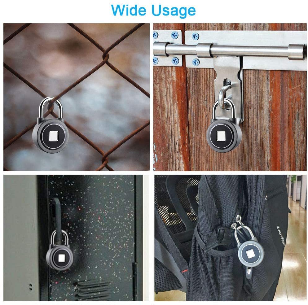 Fingerprint Padlock, Bluetooth Lock, Mobile APP, MEGAFEIS Smart Padlock with Keyless Biometric, Water Resistant, Suitable for Gym, Sports, Bike, School, Locker and Storage(Grey)