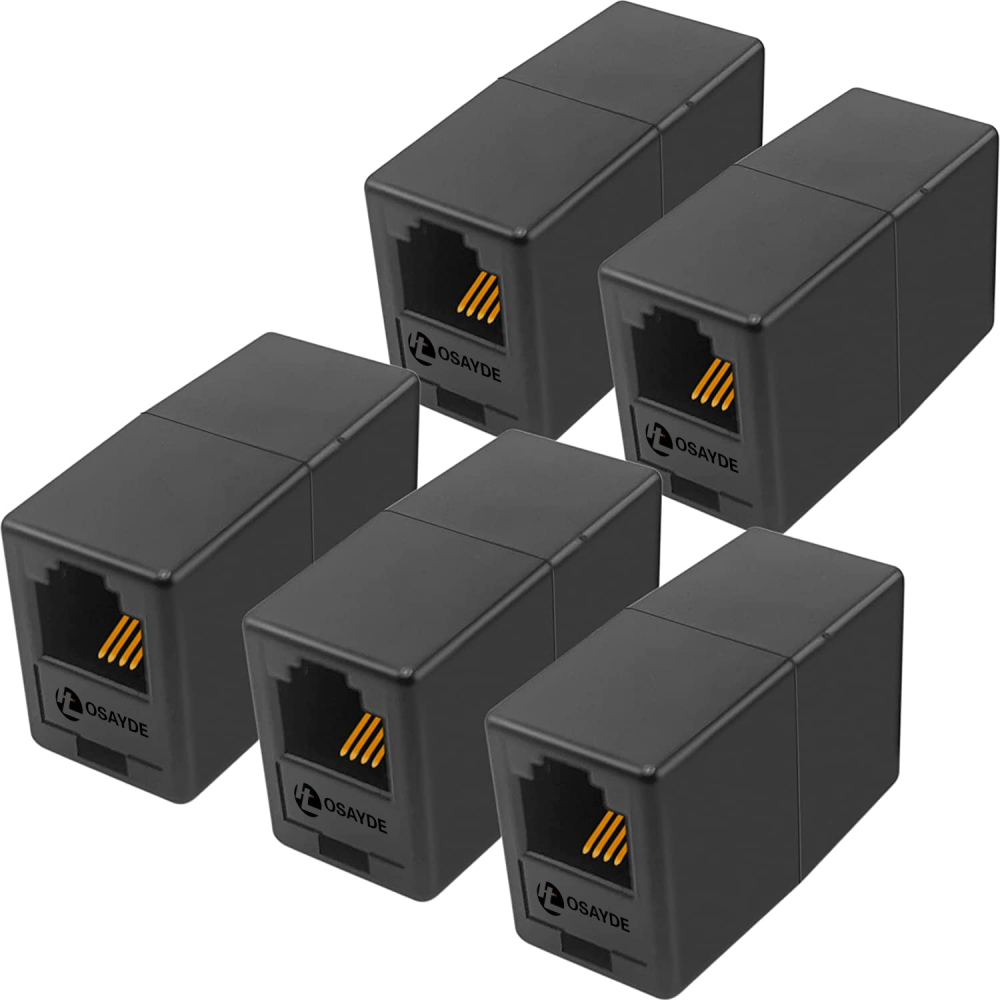 IT OSAYDE (5 Pack) RJ11 Coupler Telephone in-Line Coupler Extender RJ11 6P4C Female to Female for Landline Phone and Fax Black