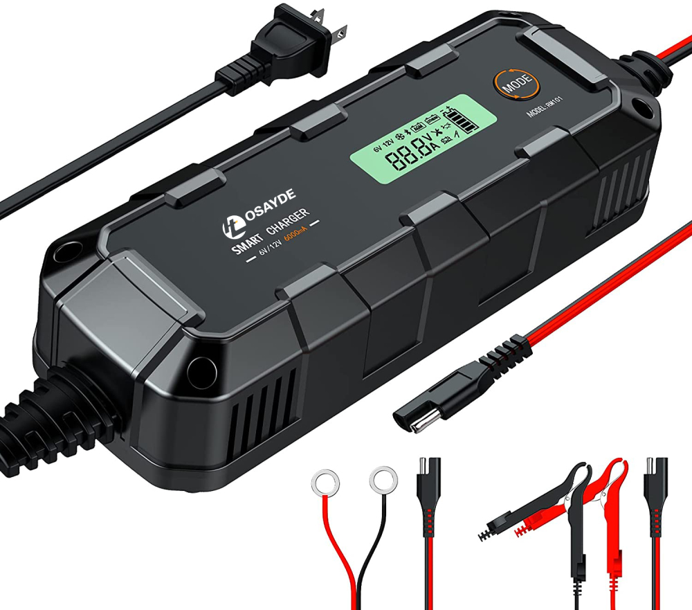 IT OSAYDE Smart Battery Charger, Trickle Chargers and Maintainer, Automotive Charging Accessories with Temperature Compensation, LiFePO4 Deep Cycle Batteries Charger - 6Amp, 6V/12V