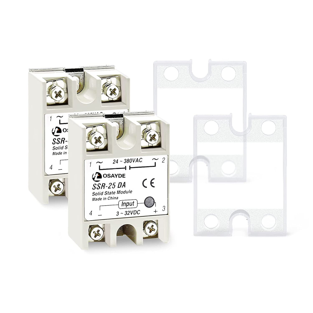 IT OSAYDE Solid State Relay SSR-25DA,Aideepen 2PCS Single Phase Semi-Conductor Relay DC 3-32V to AC 24-380V with Plastic Cover
