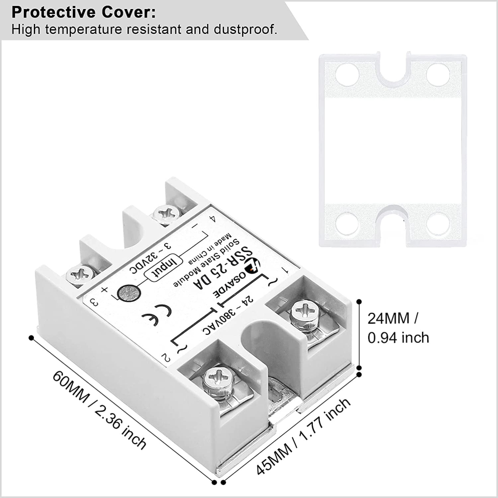 IT OSAYDE Solid State Relay SSR-25DA,Aideepen 2PCS Single Phase Semi-Conductor Relay DC 3-32V to AC 24-380V with Plastic Cover