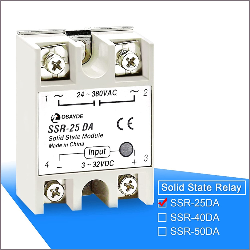 IT OSAYDE Solid State Relay SSR-25DA,Aideepen 2PCS Single Phase Semi-Conductor Relay DC 3-32V to AC 24-380V with Plastic Cover