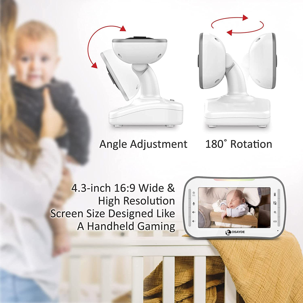 IT OSAYDE Video Baby Monitor, 4.3" High Resolution Display, 2 Cams for 2 Rooms, 18-Hour Battery Life, 1000ft Range, 2-Way Communication, Secure Privacy Wireless Technology