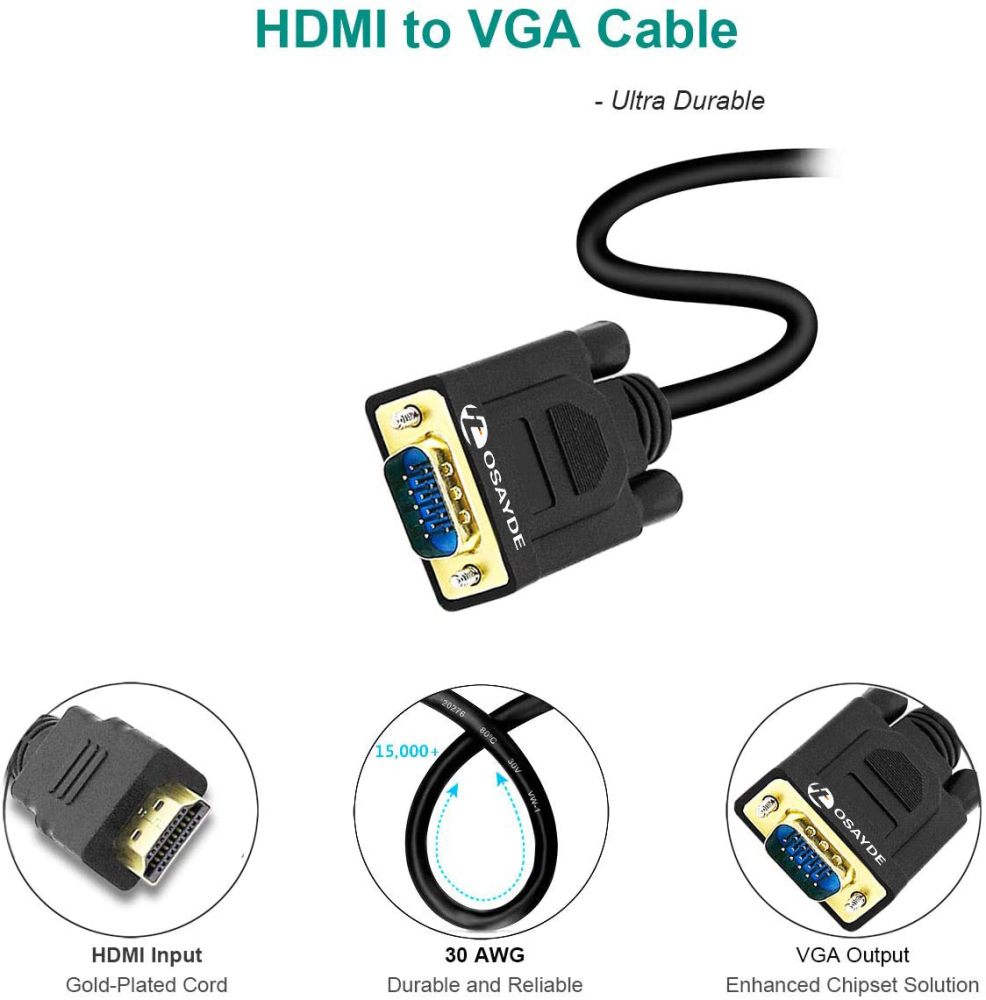 IT OSAYDE HDMI to VGA, Gold-Plated HDMI to VGA 6 Feet Cable