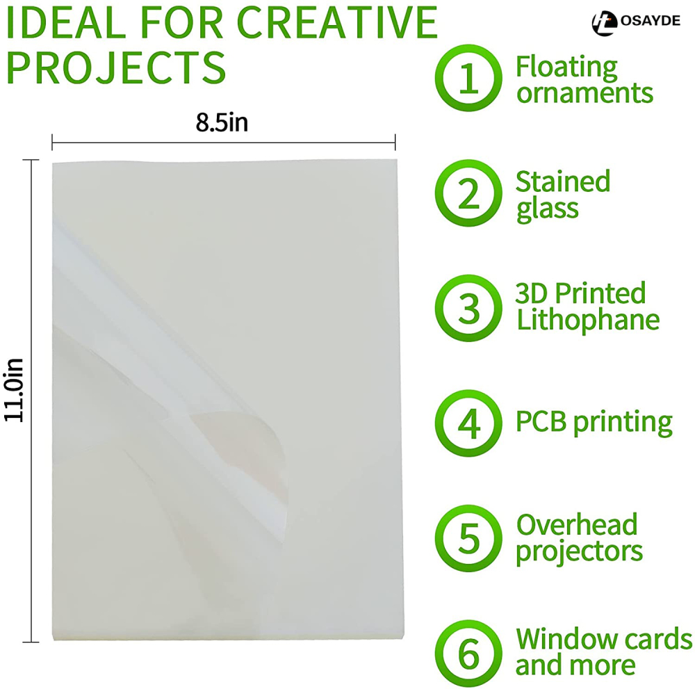IT OSAYDE 60 Sheets Transparency-Film Paper Clear for Overhead Projector, Transparencies Printing Transparent Film for Ink Jet Printers Printing Film High Definition - 8.5 x 11 Inches