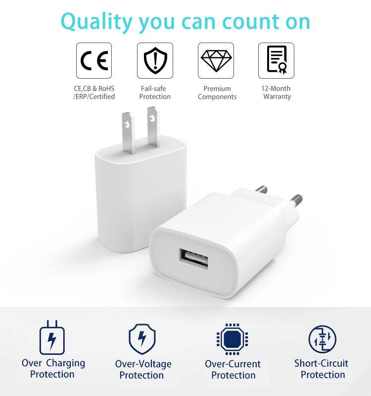 12W usb charger with EU CE ERP certificates EU and US pin