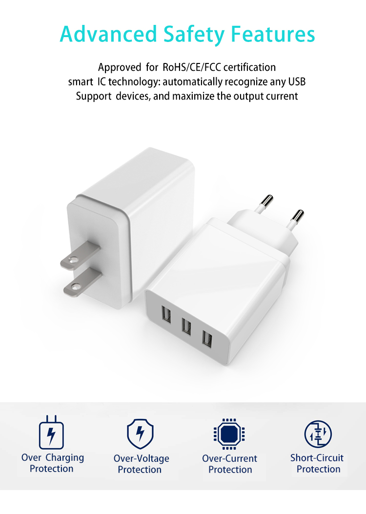 15W 3-Port Wall Charger, Portable Wall Charger Plug for iPhone