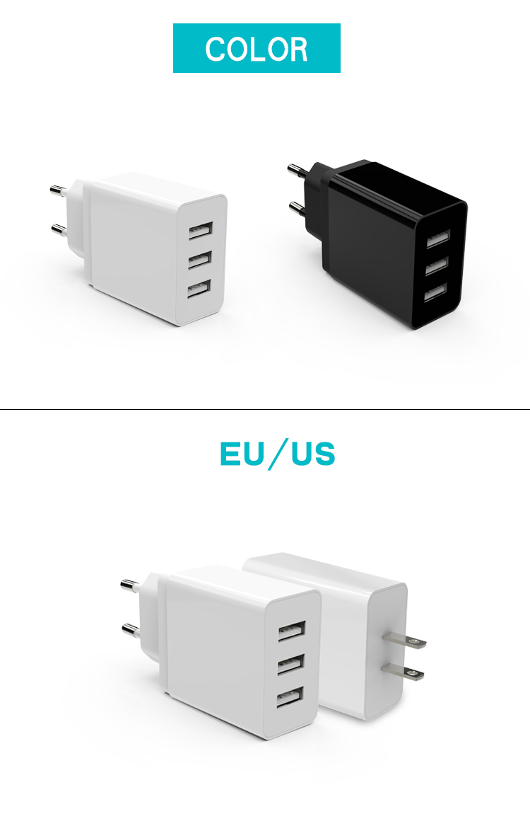 15W 3-Port Wall Charger, Portable Wall Charger Plug for iPhone