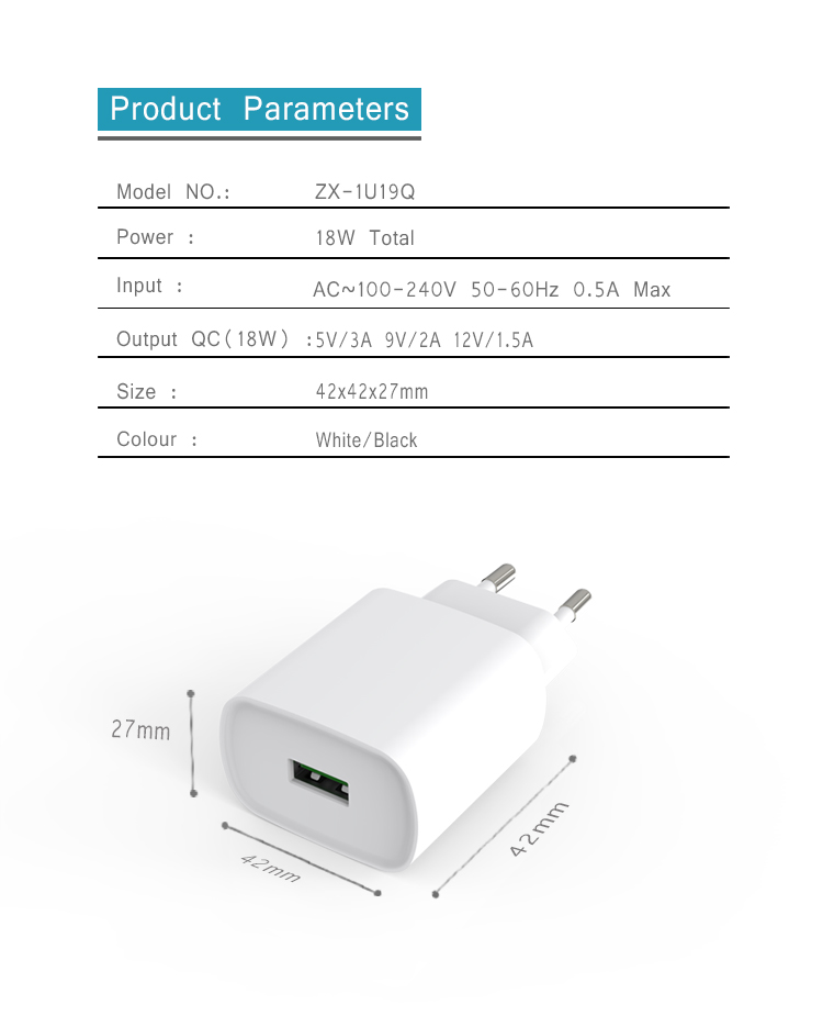 single port qc3.0 18w fast wall charger