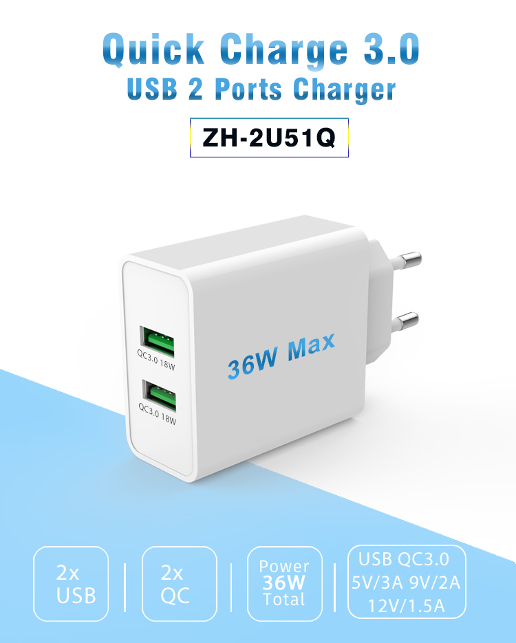 36w qc3.0 18w 2-port Phone Fast Charger