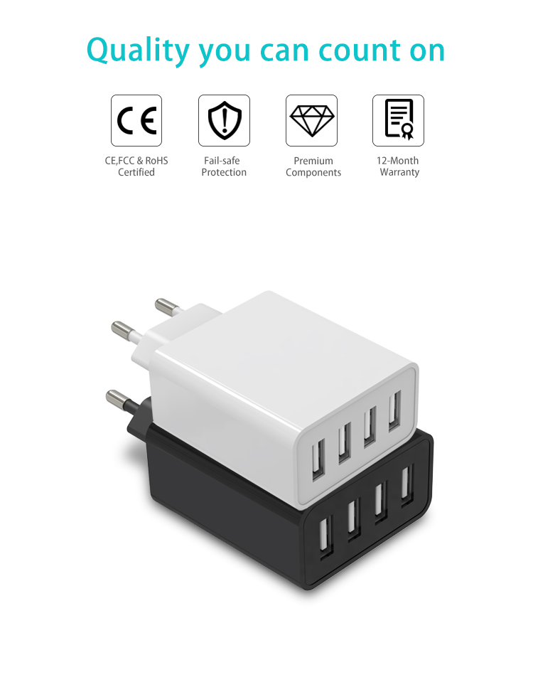 4-port usb wall charger 25w 