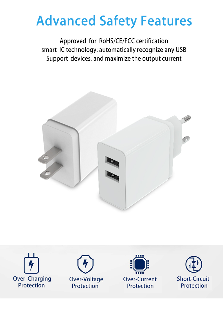 15.5w 2-port us plug eu plug white color phone charger
