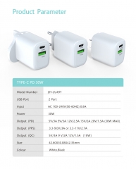 Type-C 30w with QC3.0 Dual ports Quick Charger