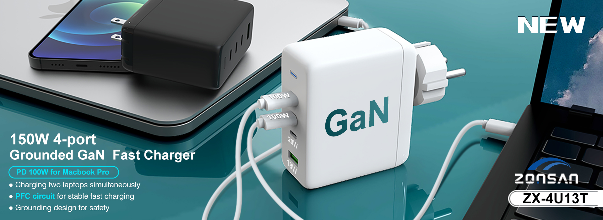 150W 4-port  Grounded GaN  Fast Charger