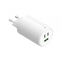 USB C Charger 3 Ports GaN 65W Round Face USB C Charger 3 Port Fast PD GaN Wall Charger for Smartphones and Tablets with EU Plug White Color