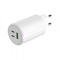 USB C Charger 3 Ports GaN 65W Round Face USB C Charger 3 Port Fast PD GaN Wall Charger for Smartphones and Tablets with EU Plug White Color