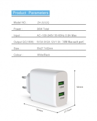 ZONSAN Dual QC3.0 36W Quick Wall Charger EU KR US White Black