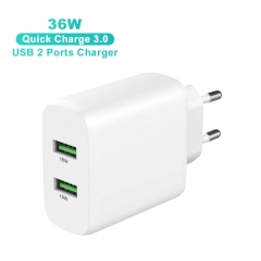 ZONSAN Dual QC3.0 36W Quick Wall Charger EU KR US White Black