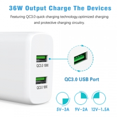 ZONSAN Dual QC3.0 36W Quick Wall Charger EU KR US White Black