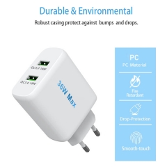 ZONSAN Dual QC3.0 36W Quick Wall Charger EU KR US White Black
