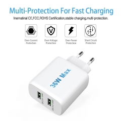 ZONSAN Dual QC3.0 36W Quick Wall Charger EU KR US White Black
