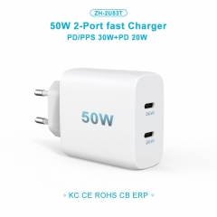 ZONSAN Dual USB-C 50W (PD 20W+30W) Fast Wall Charger EU US KR UK Black White