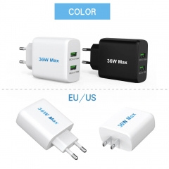 ZONSAN Dual QC3.0 36W Quick Wall Charger EU KR US White Black