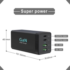 ZONSAN 100W Charger GAN 4-port C Type Desktop Fast Charger US Plug Black