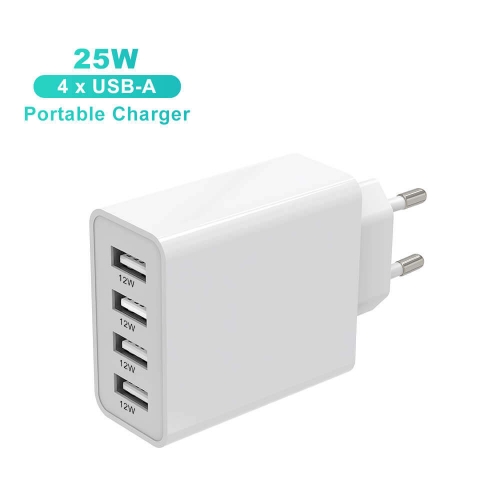 ZONSAN For iPhone Charger Glossing Finish PC V0 Level Fireproof Hosing Four Ports Usba 25W Max Dc 5V 5A With EU US KR UK, White And Black Color Optional