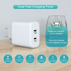 ZONSAN 45W Dual USB C Charger Fast PD Charger for iPhone,Samsung EU/US/KR/UK/EU Plug