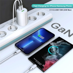 ZONSAN New Design GaN 65W USB C Charger 3 Port Fast PD GaN Wall Charger With UK Plug