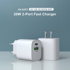 ZONSAN 20W usb-c PD fast charging dual ports wall charger KR plug white black