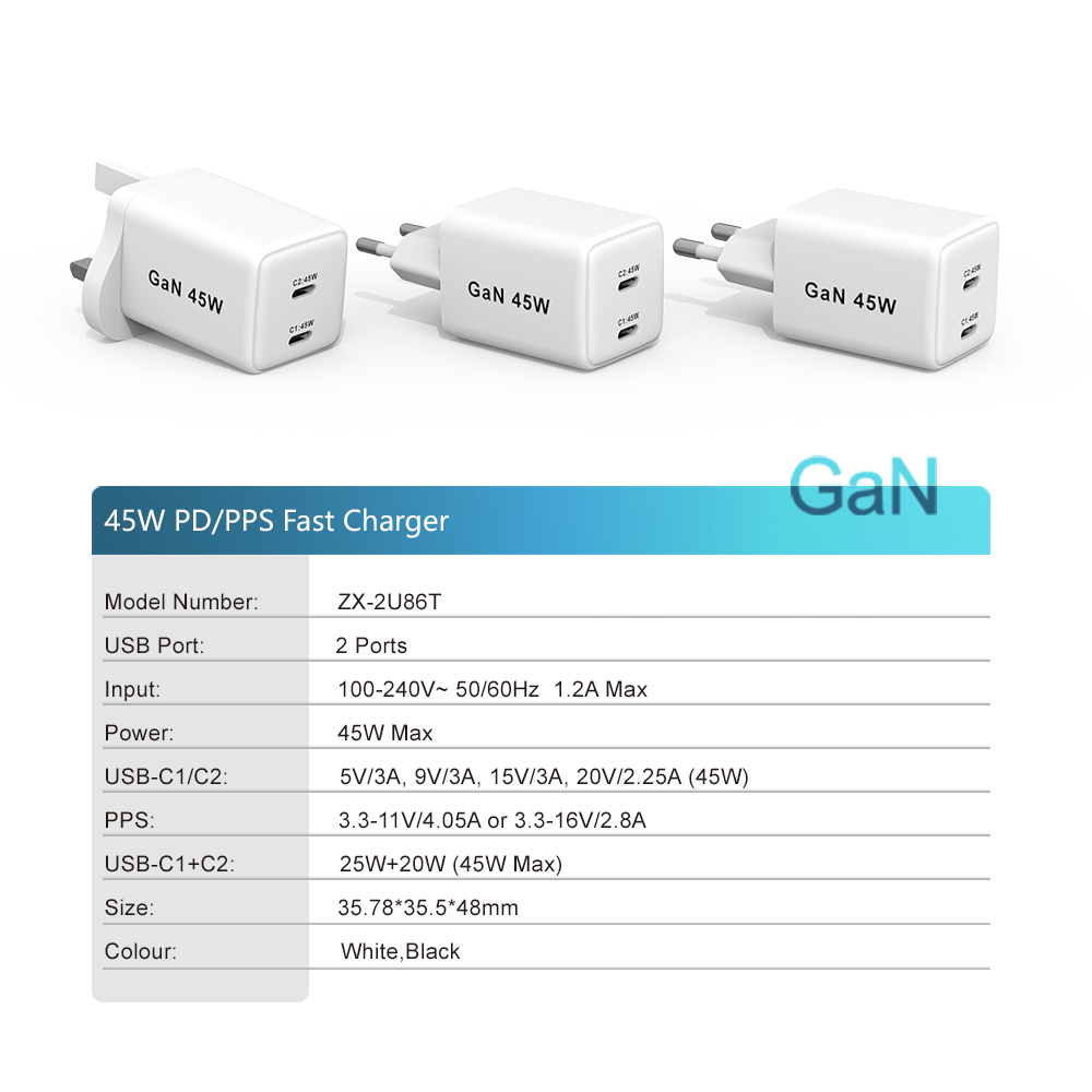 ZONSAN Dual USB-C 45W GaN Fast Charger For Samsung S24