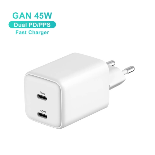 ZONSAN GaN 45W Wall Charger Dual USB C Type-C PD Port Fast Charger For iPhone 15 Samsung UK EU US Plug From Factory